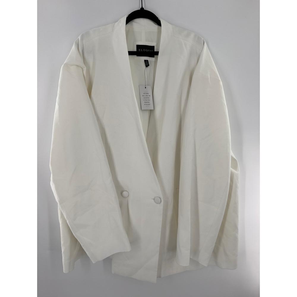 Eloquii White Double Breasted Blazer Size 28 Long Sleeve Oversized Jacket NEW